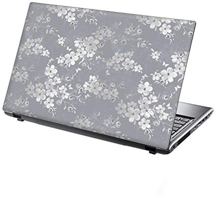 TaylorHe 13-14 inch Laptop Skin Vinyl Decal Made in England Elegant Silver Grey Flowers Vintage Style