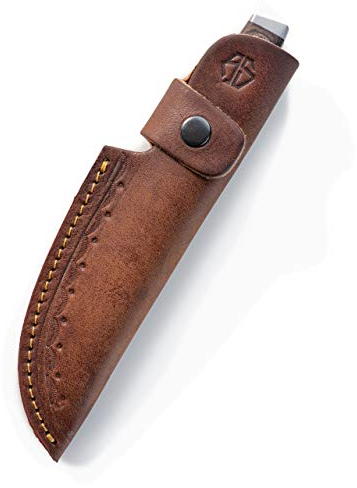 Hochwertige Leder Messerscheide für die Jagd, Freizeit & Küche - Messertache für Gürtel extra Dickes Leder und Sicherung - Messertasche John (Braun)