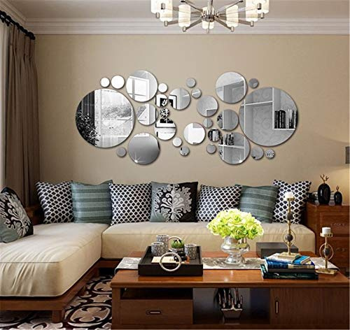 Greenf 1 Set Runden 3D klebespiegel DIY Acryl Spiegel Wand selbstklebend Aufkleber Wandtattoos Abnehmbare Wandaufkleber Spiegelfliesen (Silber)