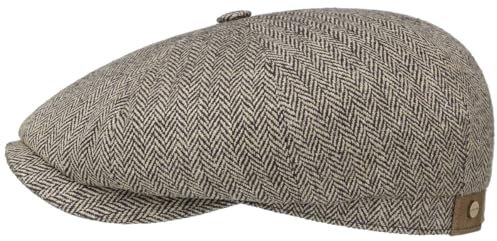 Stetson Hatteras Seide Schirmmütze Damen/Herren - Ballonmütze aus Seide - Flatcap mit Sonnenschutz UV 40+ - Schiebermütze mit Fischgratmuster - Schirmmütze Sommer/Winter beige-schwarz 61 cm