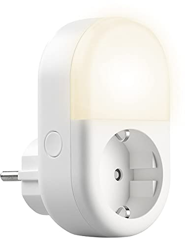 Luminea Home Control LED Licht mit Steckdose: WLAN-Steckdose mit smartem LED-Nachtlicht, App & Sprachsteuerung, 16 A (Nachtlicht Steckdose Zeitschaltuhr, Nachtlicht mit Timerfunktion, fernsteuerbar)
