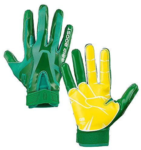 Grip Boost Peace, Shaka und Hook 'Em Fußballhandschuhe Pro Elite – Erwachsenengrößen (Grün/Gelb, Erwachsene XL)