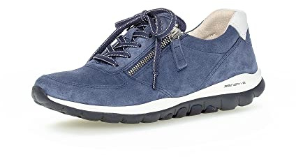 Gabor Damen Low-Top Sneaker, Frauen Halbschuhe,Wechselfußbett,Freizeitschuhe,Laufschuhe,schnürschuhe,schnürer,Lady,Jeans/Weiss,42 EU / 8 UK