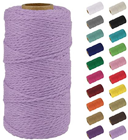 Uiopa Macrame Corde 2mm x 100m, Naturel Fil Macramé Fil de Coton Ficelle Corde, DIY Cordelette pour Tressée, Tapisserie de Plante, Tenture Murale, Cadeau Décoration, Emballage (Violet clair)