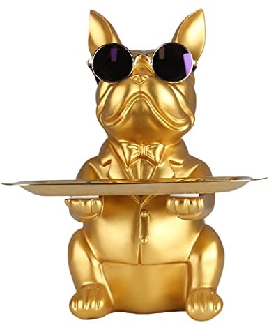 Bandeja de estatuilla de Bulldog Decorativa Moderna, Bandeja de Almacenamiento de Objetos pequeños de Caramelo Clave para decoración del hogar, Mesa de Comedor, Oficina, decoración de Tienda