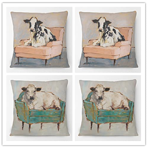 Fheeao 4er Set Kissenbezug 80x80cm Bunte Kuh Dekokissen Kissenbezüge Sofakissen Sanft Kissenhülle Couch Kissen mit verdecktem Reißverschluss Modern Zierkissen kissenhülle für Wohnzimmer Sofa Auto