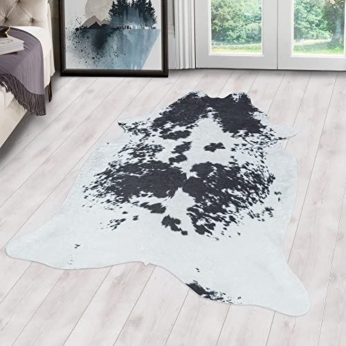 Carpetsale24 Kunstfell Teppich Schwarz-Weiß – 100x135 cm – Waschbar & tierleidfrei – Täuschend echtes Design – rutschfeste Rückseite – Weich & vielseitig für Wohnzimmer, Schlafzimmer & Wanddeko