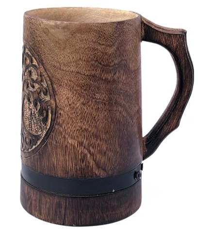 Handmade Mango Wood Beer Coffee Mug Barrel Shaped Eco Friendly Viking Tankard for Tea Wine Rustic Drinkware Gift for Men Women