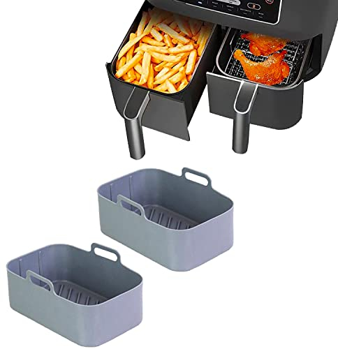 2pcs Ninja Foodi Dual DZ201 Silicone Pot & Rectangle Basket Liners - Reusable 8QT Air Fryer Accessories (2PCS, gray)