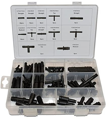 113 Stück Bewässerung Anschluss Kit, Verbindungsstücke für Schläuche Schlauchverbinder Schlauch Eckverbinder Schlauch Verbinder für Garten Tropf Sprinkler Anlagen, Schwarz