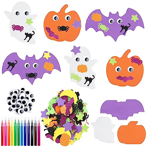 TOPJOWGA Halloween Basteln Kinder, 24 Stück Kürbis Bastelsets für Kinder, Halloween Kürbis Schaum Aufkleber, Kürbis Dekorieren DIY Kreativsets zum Basteln Handwerk Thanksgiving Halloween