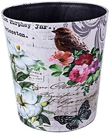 Scakbyer Papierkorb, 10L PU Leder Mülleimer, Dekorative Abfallkorb, Kapazität kleine Abfallpapierkorb, Wasserdichte Mülleimer für Wohnzimmer, Schlafzimmer, Büro und Küche - Schmetterling - Vogel