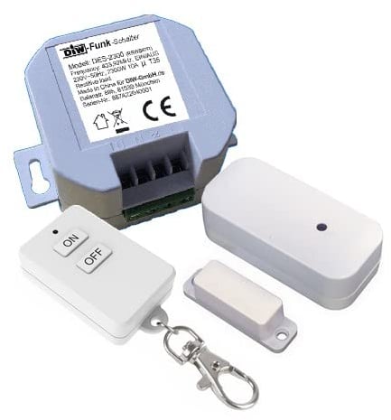 DIW-Funk EINBAU-Abluftsteuerung PA-521 3-tlg. SPARSET: Fensterkontaktschalter DFM-2000 + Einbau Funkschalter DES-2300 kabellos 2300 Watt + DKS-10 Key-Sender