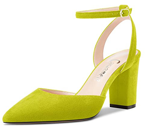 Castamere Donna Chunky Blocco Alto High Tacco Heel a Punta Pumps Cinturino alla Caviglia Slingback Fibbia da Matrimonio Feste Sexy Dress Scarpe Verde Lime 38 EU
