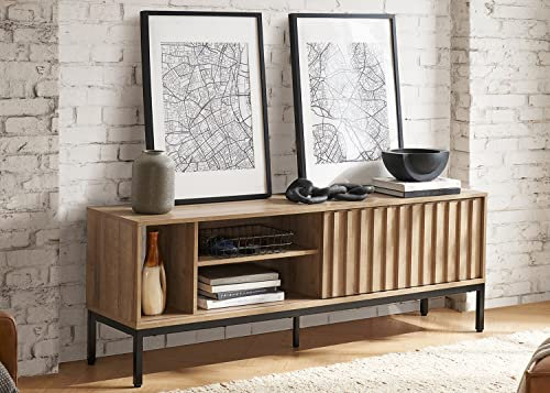 mopio Norwin TV Stand, Rustic Modern Industrial Television Stand for 60/65/70 inch TV, Fluted Entertainment Center with Storage, Wood Media Console Credenza Cabinet Table for Living Room (Oak 64)