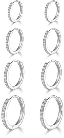 925 Sterling Silver Hoop Earrings,3 Pairs Hypoallergenic Huggie Small Hoop Earrings with AAA+ Cubic Zirconia for Women Girls (Silver/Gold/Rose Gold)
