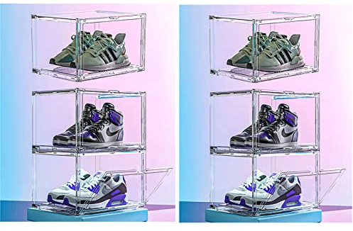 MECC Klare Schuhbox, stapelbarer Acrylschuhschrank, mit Magnettür,14.4x10.6x8inch/36x27x20cm (Clear Side Door 6 Pack)