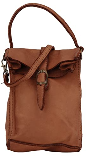 SH Leder Vintage Damen Handytasche Umhängetasche Multifunktion Handtasche Schultertasche aus Premium Rindsleder Echtleder Verstellbarer Schultergurt Handy bis 7 Zoll 14x18cm Nina G434 (Cognac)