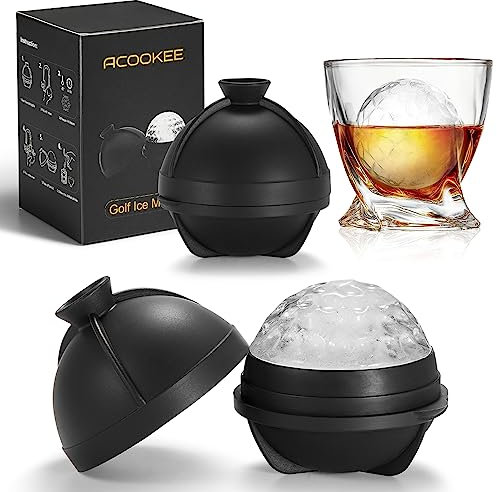 ACOOKEE Novelty Golf Ball Ice Maker Mold Set of 2, Funny Golf Gifts for Men Golfers, Golf Accessories for Men, 2.5 Large Sphere Round Whiskey Ice Cube Molds for Bourbon, Cocktails
