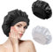 2pcs Gorro de Dormir de Satén Gorra de Noche de Banda Ancha Elástica Cubierta de Cabeza,Gorro Saten Gorro Seda Dormir Elástico para Mujeres y Niñas (Negro, Blanco)