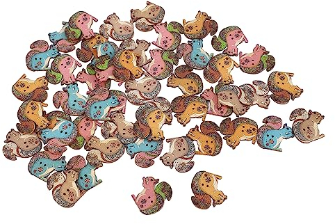 Bastelknöpfe, 3,1 Cm Lang, Niedliche Tierfarben, Helle Holzknöpfe Zum Nähen, Basteln (Eichhörnchen-Stil, 50 Stück)