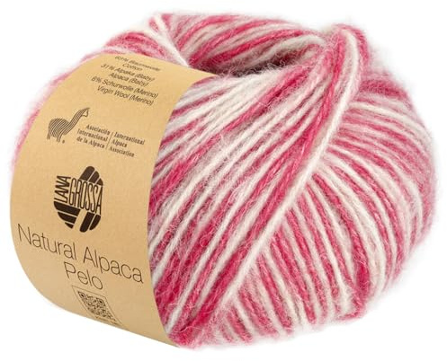 LANA GROSSA Natural Alpaca Pelo | Flauschige Netzgarnstruktur aus Baumwolle gefüllt mit Baby Alpakafasern und Merino Schurwolle | 50g Wolle zum Stricken & Häkeln | 125m Garn FB207