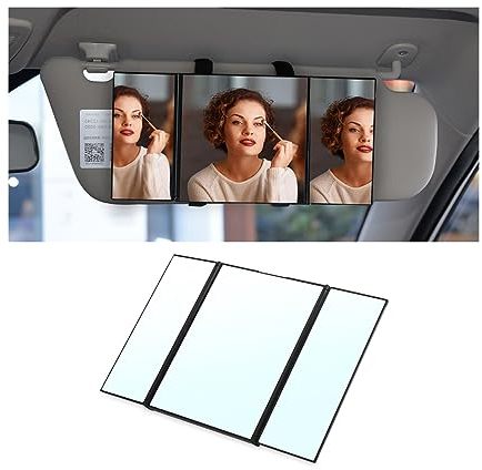 JNNJ Sonnenblende Faltbar Make-up Spiegel, Trifold Schminkspiegel Auto Rückspiegel, Tragbarer Autospiegel Kosmetikspiegel Universal für Auto LKW SUV Rückspiegel