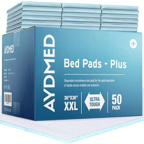 AYDMED Premium Einweg-Betteinlagen, 91,4 x 91,4 cm, 50 Stück, Inkontinenzfutter, extra große Urinierunterlagen für Erwachsene, strapazierfähig, ultra-saugfähig, Baby-Wickelunterlagen