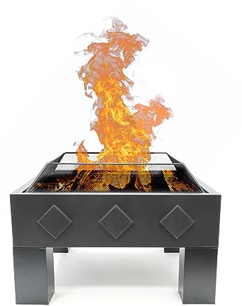 HEAT Outdoor Living Brasero Kvadrat - Brasero Exterieur - Brasero Barbecue - Brasero pour Jardin - Acier - Noir - 61x61x35 cm