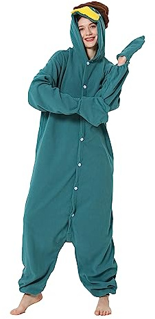SIYUE Onesie Kostüm Schnabeltier Pyjama Platypus Erwachsene Tier Relax Kostuem Damen Fasching Halloween Schlafanzug Cosplay Jumpsuit Karneval