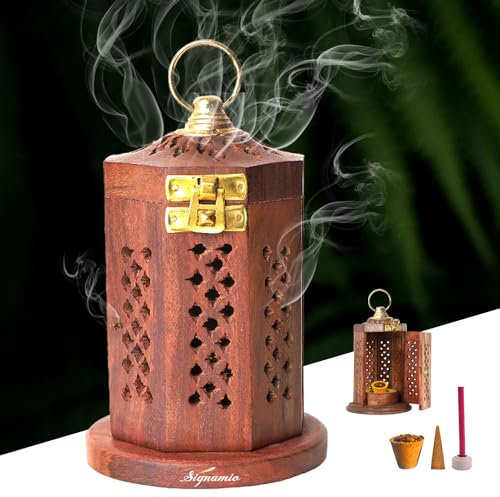 SIGNAMIO® Support à suspendre en bois Sambrani Dhoop Dhup – Décoration de chambre parfaite et porte-cônes d'encens pour la maison, idéal pour les articles Dhoop Dani et Pooja