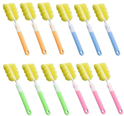 12 Stück Schwamm Langen Griff Reiniger, Schwamm Sbürste, Flaschen Reinigung Sbürste, 360 Grad Ohne Toten Winkel Sauber Und Leicht Zu Zerlegen, Für Weingläser, Gläser, Wasserflaschen