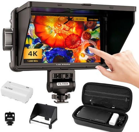 VILTROX DC-550 Camera Field Monitor Touchscreen 5,5pollici 1200Nits DSLR Camera Field Monitor 4K HDMI,Full HD 1920x1080 IPS,3D LUT con Batteria e Copertura Parasole,VideoMonitor per Canon Nikon