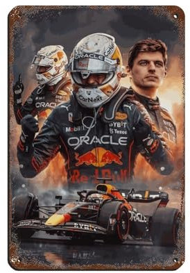World Formula 1 Driver Max Verstappen Poster Retro Poster Metall Blechschild Chic Art Retro Eisen Malerei Bar Menschen Höhle Cafe Familie Garage Poster Wanddekoration 20 x 30 cm