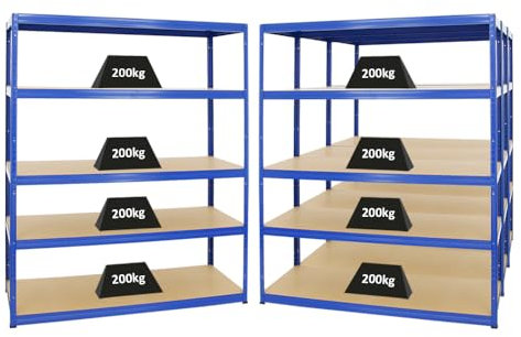 PROREGAL Mega Deal 4er-Set Schwerlastregale Giant Elephant 180x150x60cm mit 5 Ebenen Fachlast 200kg Blau, Kellerregal, Steckregal, Garagenregal, Lagerregal