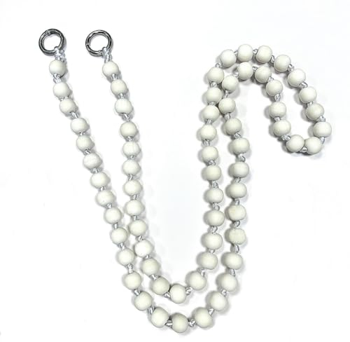 Hrlace Perlen Handykette 120cm Bunte Holzperlen Handy Lanyard Abnehmbare Telefon Kette Umhängeband Universal Anti Verlorene Handy Hängen Chian Taschenkette für Damen und Mädchen Weiß