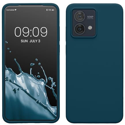 kwmobile Hülle kompatibel mit Motorola Moto G84 5G Hülle - Silikon Handy Case - Handyhülle weiche Oberfläche - kabelloses Laden - Petrol matt