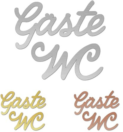 banjado® Gäste WC Schild selbstklebend/Graviertes Türschild WC Design Gäste WC 1 / Toilettenschild 16x14cm / WC Aufkleber in Edelstahl Optik/Badezimmer Schild