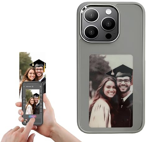 HabiWell E-Ink Smartphone-Hülle zum Selbermachen, Rückprojektion, personalisierbar, sofort zum Anzeigen von Fotos, personalisierbar, Handyhülle, Rückabdeckung (Grau, iPhone 15 PRO)