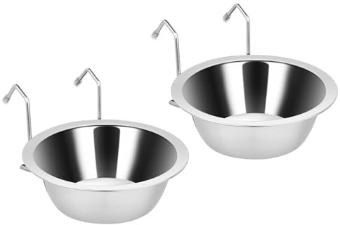 Fri4Free 2PCS Kennel Water Bowl Hanging,Stainless Steel Puppy Bowls for Small Dog Cage,Dog Kennel, Dog Crate, Catio Accessories,Dog Crate Water Bowl Dog Dish Feeder Food Holder No Spill(8oz/1cup)