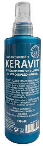 KERAVIT Conditioner ohne Ausspülen, 190 ml mit MVP Complex und Arginin, Farbkonservierung, enthält Sonnenfilter und Wärmeschutz von Glätteisen und Trocknern, inklusive Kulturtasche.