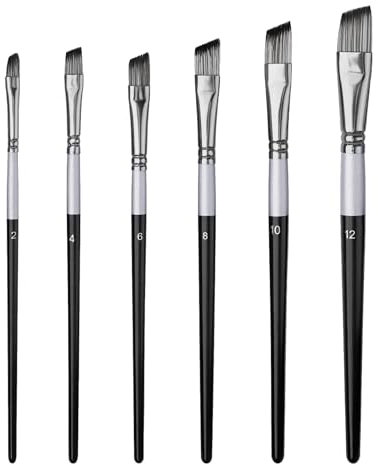 Paint Brush Set for Art 6 Pcs Angled Flat Paintbrush Kit Artist Paint Brushes for Acrylic Watercolor Oil Gouache Craft Detail Face Model Painting Brushes for Beginners Professionals