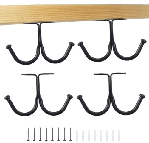 ZAAWUUT Gancho de hierro para colgar en el techo, paquete de 4 soportes de metal para batas, gancho de almacenamiento con doble punta, perchas para abrigos, toallas, sombreros, debajo del armario,