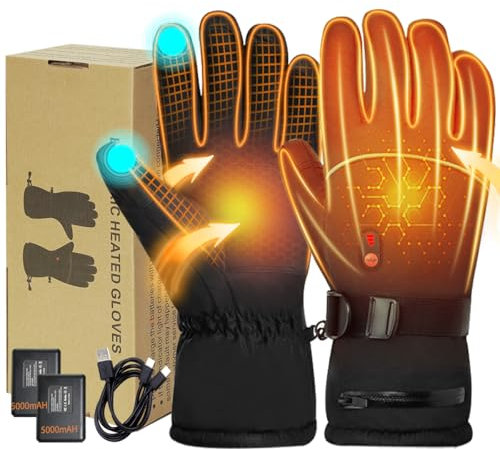 Beheizbare Handschuhe für Herren Damen 5000mAh*2 Akku 3 Einstellbarer Temperatur Beheizte Thermo Handschuhe Winter Warm Skifahren Jagen Angeln Reiten Radfahren Camping Wandern Motorradfahren