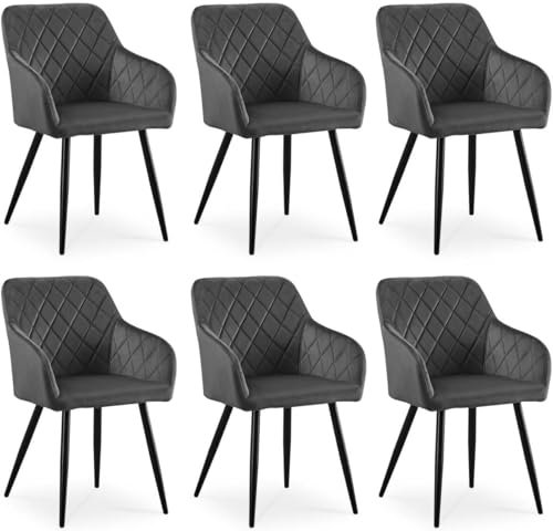 CLIPOP Esszimmerstühle 6er Set, Küchenstuhl Samt Bezug Wohnzimmerstuhl Polsterstuhl mit Armlehne Metallbeine Polstersessel Stuhl für Esszimmer Wohnzimmer Küche (6, Samt Grau)
