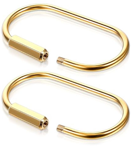 Tyqour 2 Stück Messing Schlüsselring mit Schraubverschluss Key Chain Ring Schlüsselanhänger aus Messing Oval Schraub Karabinerverschluss Gold Schlüsselanhänger für Handtaschen DIY Zubehör
