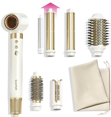 GLAMUP AirCurler 6-in-1 Multifunktions-Haarstyler, 110.000 U/min Motor mit Coanda-Technologie & Föhnbürste – Trocknen, Locken, Volumen, Glätten mit Magischem Stylingaufsatz