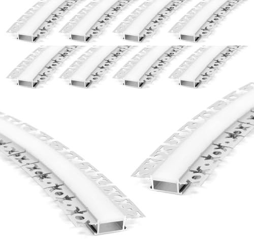 G.W.S® Bendable Plaster-in Trimless Recessed LED Profile, 10-Pack Aluminium Channel for LED Strip Light, 2 Metres 61.45mmx14mm (122B)