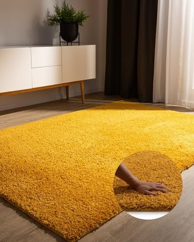 benuta Basic Hochflorteppich Teppich Wohnzimmer Sohari - Gelb 160x230 cm - Minimalistischer Look - Weich & Waschbar - Für Schlafzimmer, Flur oder Esszimmer - Geeignet für Fußbodenheizung