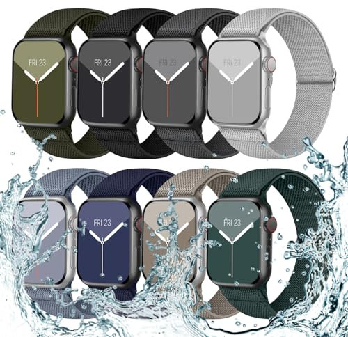 Nimblistic 8 Pack Elastisch Armband Kompatibel mit Apple Watch Armband 42mm 41mm 40mm 46mm 45mm 44mm 38mm, Schmutzabweisend Stoff Nylon Band für Apple Watch 10 9 8 7 6 5 4 3 SE